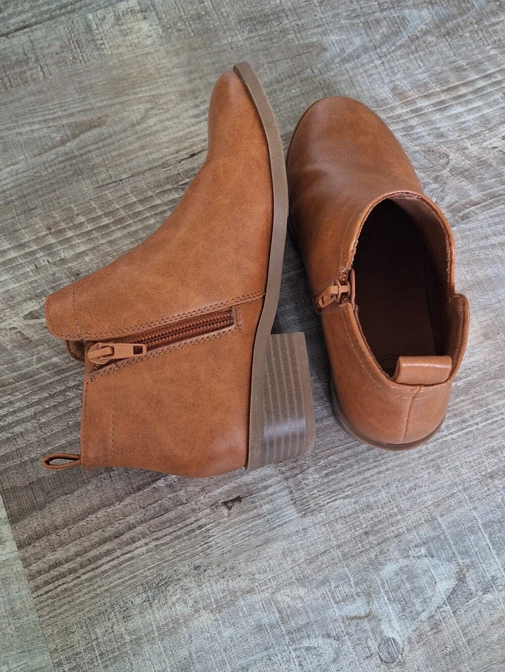 Little Girls Tan Ankle Booties with Side Zip